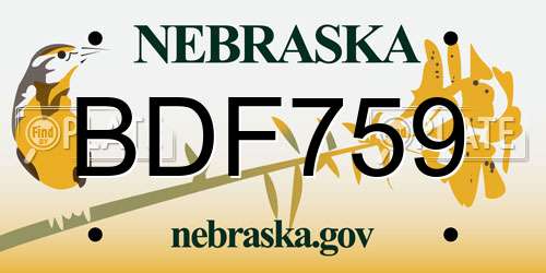 BDF759 Nebraska License Plate