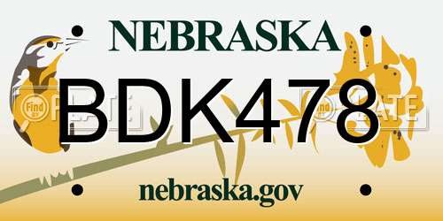 BDK478 Nebraska License Plate