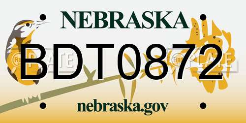BDT0872 Nebraska License Plate