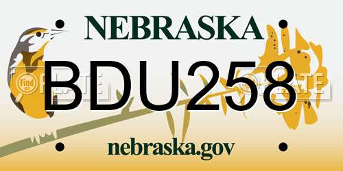 BDU258 Nebraska License Plate