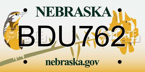 BDU762 Nebraska License Plate