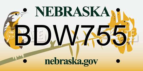 BDW755 Nebraska License Plate