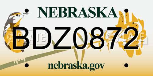 BDZ0872 Nebraska License Plate