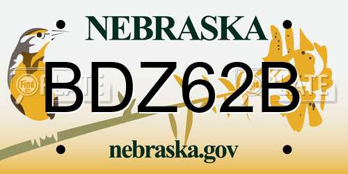 BDZ62B Nebraska License Plate