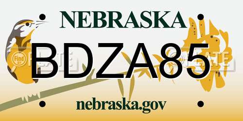 BDZA85 Nebraska License Plate