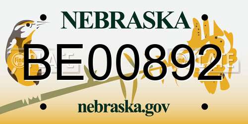 BE00892 Nebraska License Plate