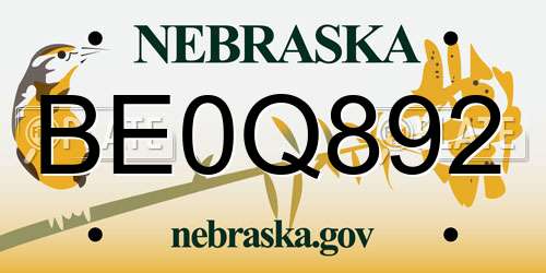 BE0Q892 Nebraska License Plate