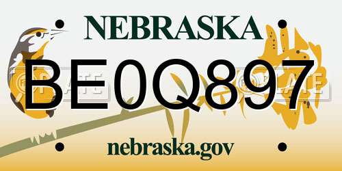 BE0Q897 Nebraska License Plate