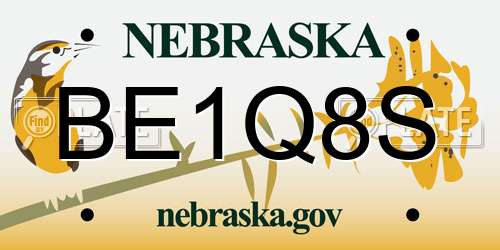 BE1Q8S Nebraska License Plate