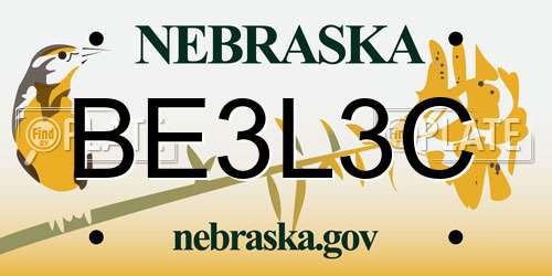 BE3L3C Nebraska License Plate
