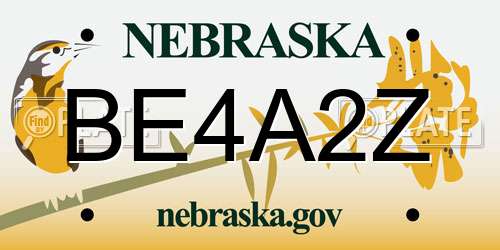 BE4A2Z Nebraska License Plate