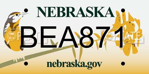 BEA871 Nebraska License Plate