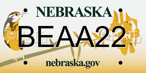BEAA22 Nebraska License Plate