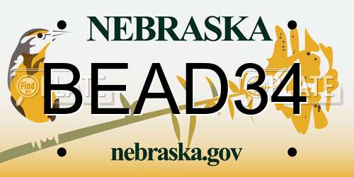 BEAD34 Nebraska License Plate