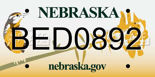 BED0892 Nebraska License Plate