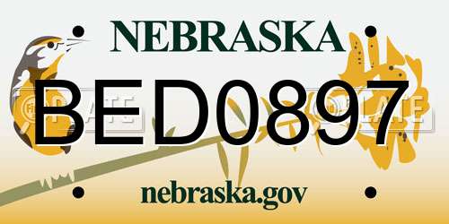 BED0897 Nebraska License Plate