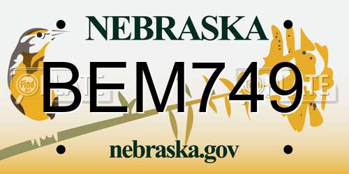 BEM749 Nebraska License Plate