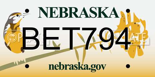 BET794 Nebraska License Plate