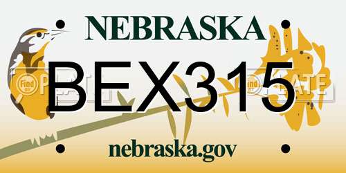 BEX315 Nebraska License Plate