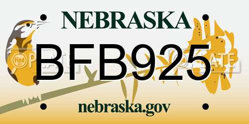 BFB925 Nebraska License Plate