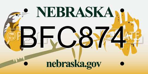 BFC874 Nebraska License Plate