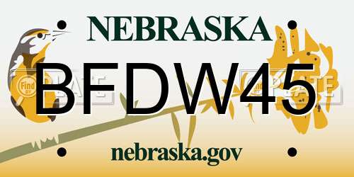 BFDW45 Nebraska License Plate