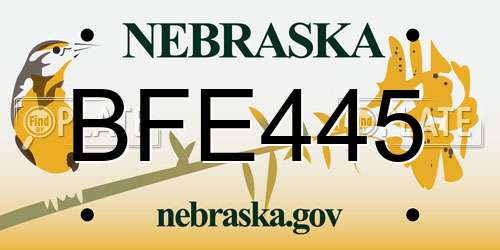 BFE445 Nebraska License Plate