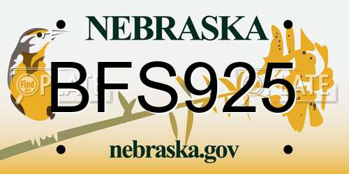 BFS925 Nebraska License Plate