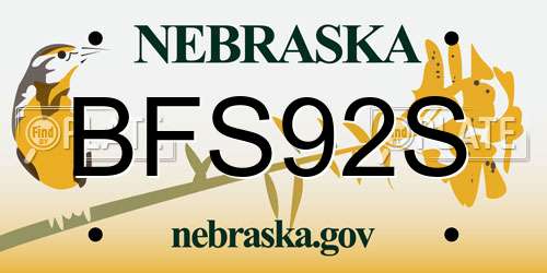BFS92S Nebraska License Plate