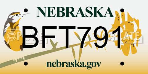 BFT791 Nebraska License Plate