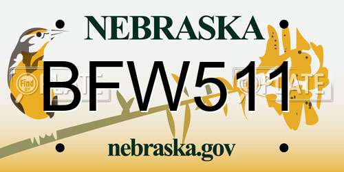BFW511 Nebraska License Plate