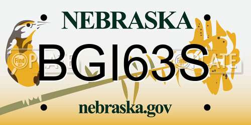BGI63S Nebraska License Plate