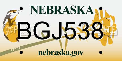 BGJ538 Nebraska License Plate