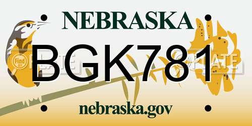 BGK781 Nebraska License Plate