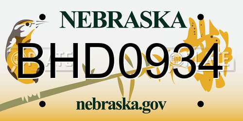 BHD0934 Nebraska License Plate