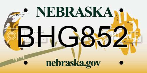 BHG852 Nebraska License Plate