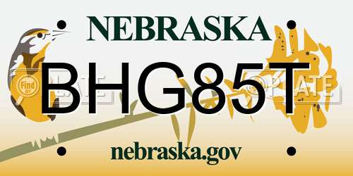 BHG85T Nebraska License Plate