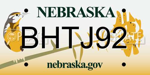 BHTJ92 Nebraska License Plate