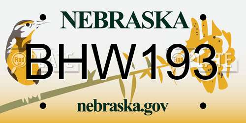 BHW193 Nebraska License Plate
