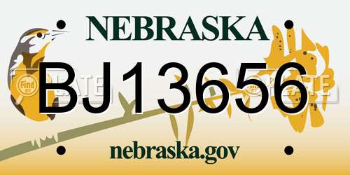 BJ13656 Nebraska License Plate