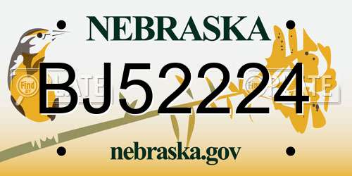 BJ52224 Nebraska License Plate