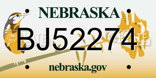 BJ52274 Nebraska License Plate
