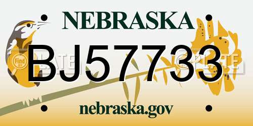 BJ57733 Nebraska License Plate