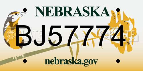 BJ57774 Nebraska License Plate
