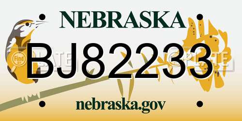 BJ82233 Nebraska License Plate
