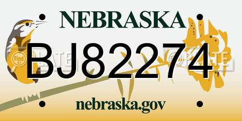 BJ82274 Nebraska License Plate