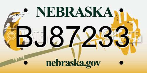 BJ87233 Nebraska License Plate