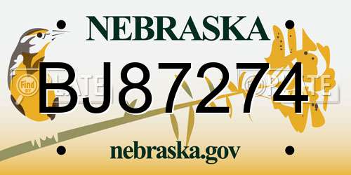 BJ87274 Nebraska License Plate