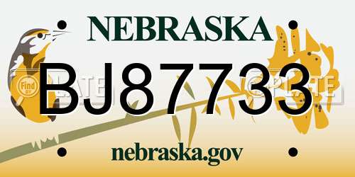 BJ87733 Nebraska License Plate