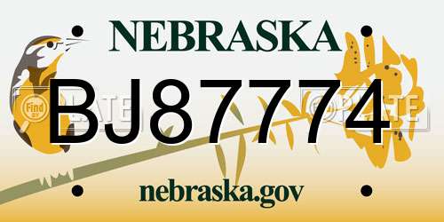BJ87774 Nebraska License Plate